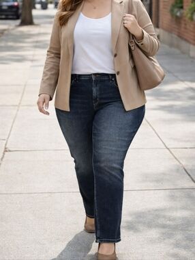 Silver Jeans Elyse Straight Jeans Plus Size Mid Rise Dark Wash Stretch Denim